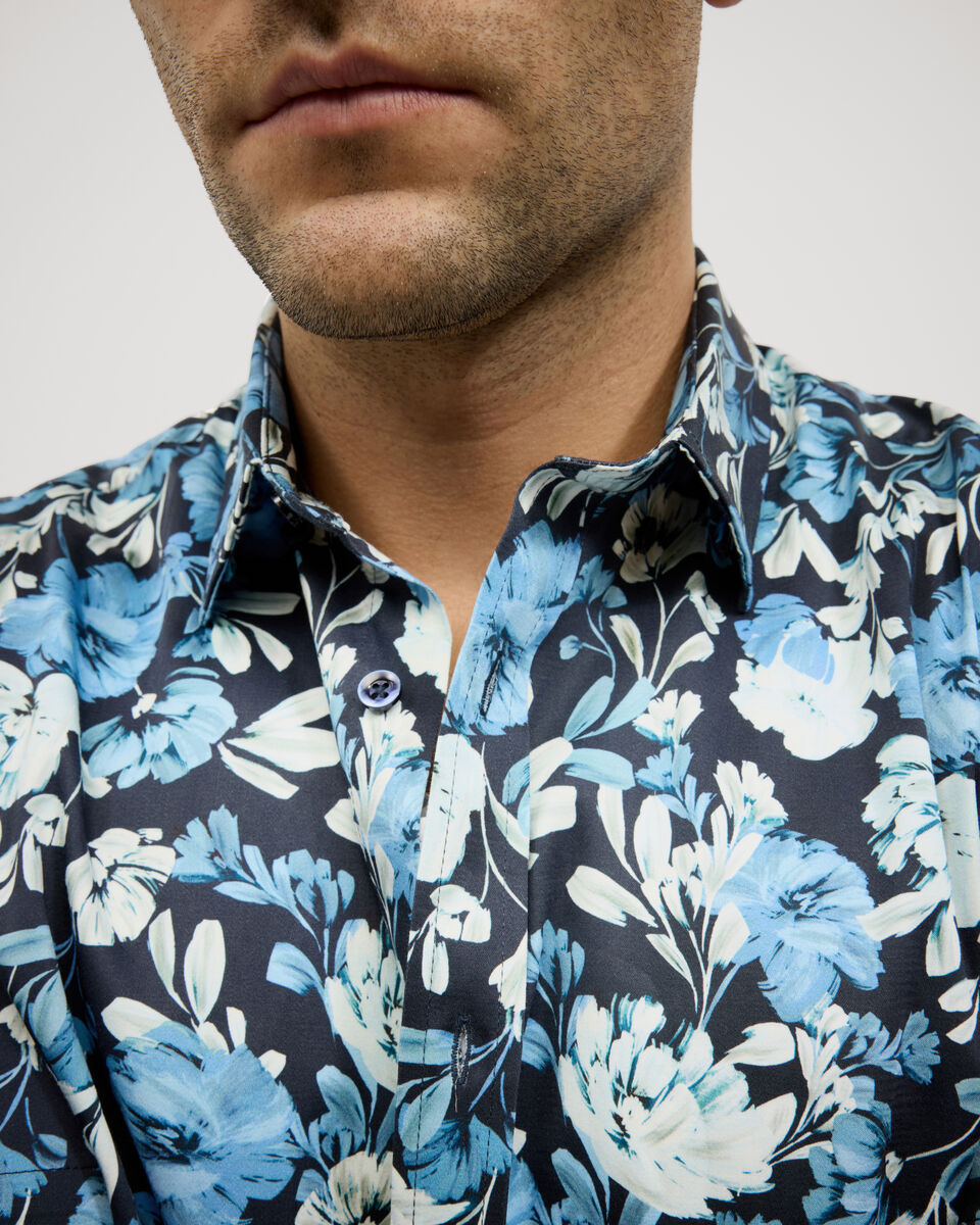 Painted Floral Short Sleeve Shirt, Blue, hi-res